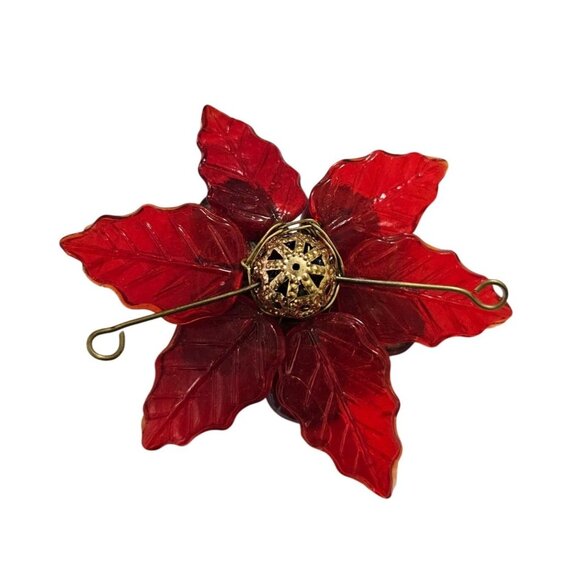 Vintage Red Glass Poinsettia Gold Filigree‎ Center Versatile - Picture 3 of 13
